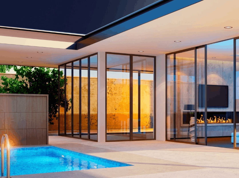 Casa moderna com piscina e esquadrias de alumínio
